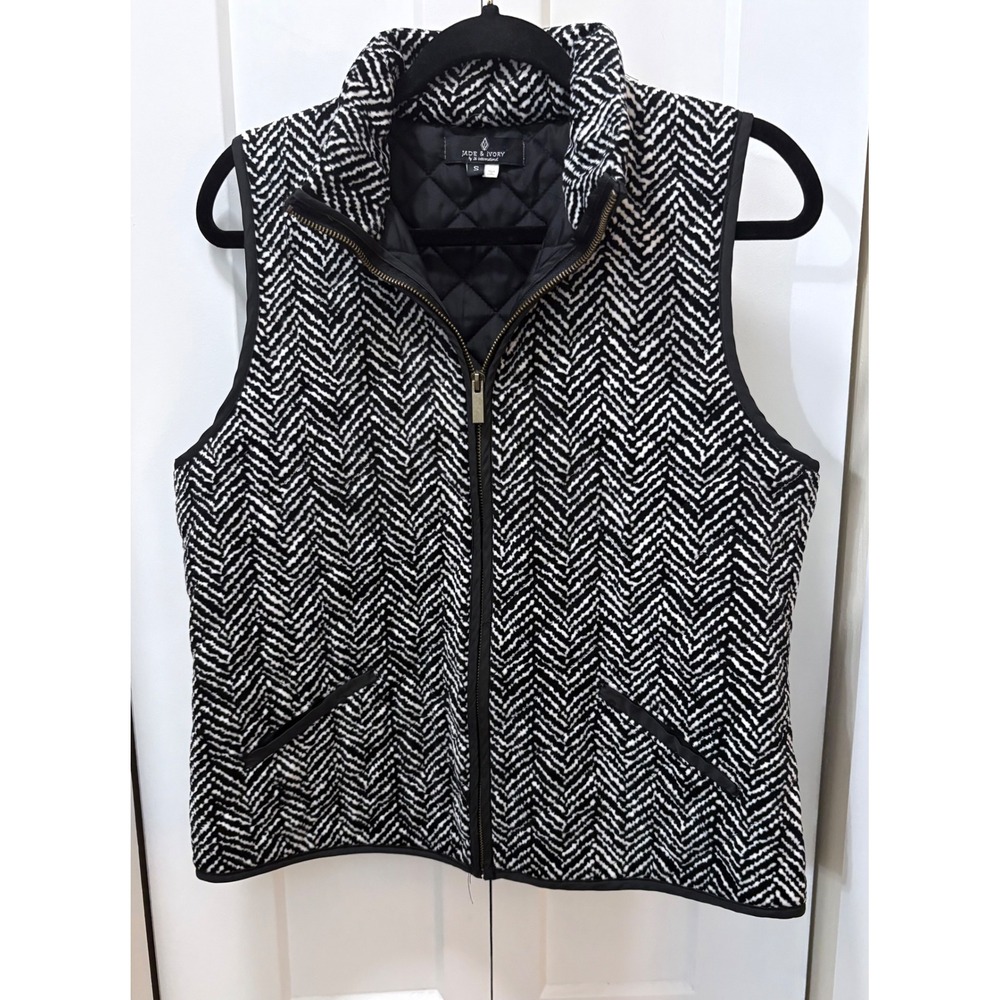Jade & Ivory Black White Herringbone Quilted Puffer Vest Small MS250177-PF